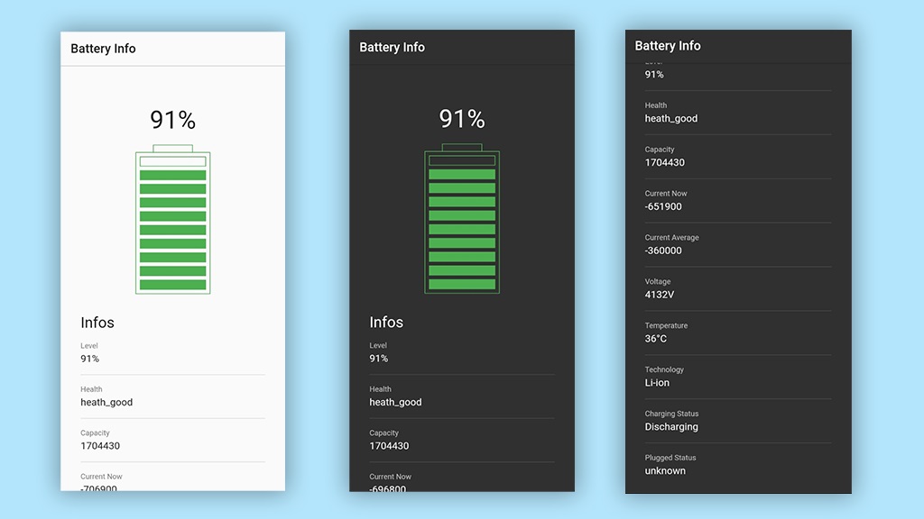 Screens of Battery Info