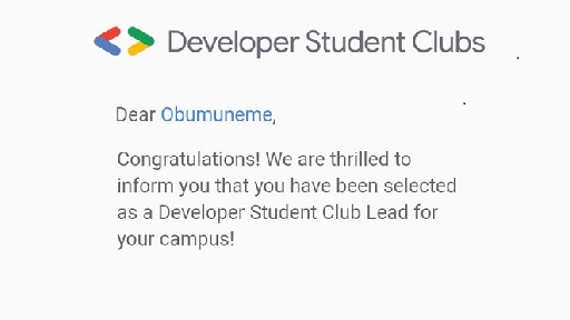Congratulatory Email from GDSC