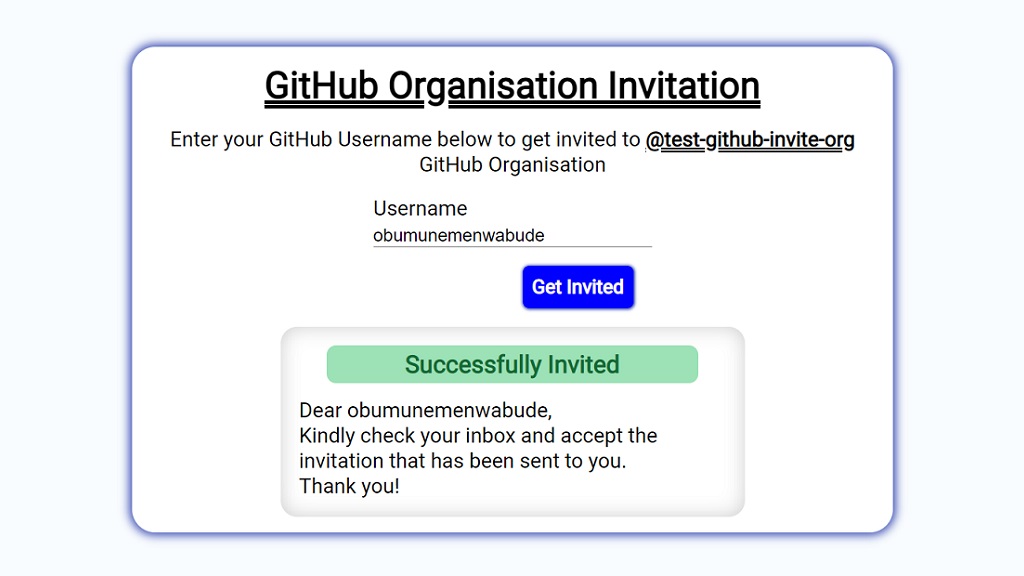 Screenshot of GitHub Invite