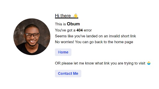 Screenshot of the 404 page